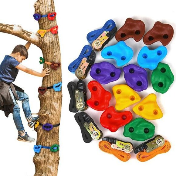 Tree Rock Climbing Holds for Kids, with 6pcs 10ft Ratchet Straps for Warrior Obs - Picture 1 of 7